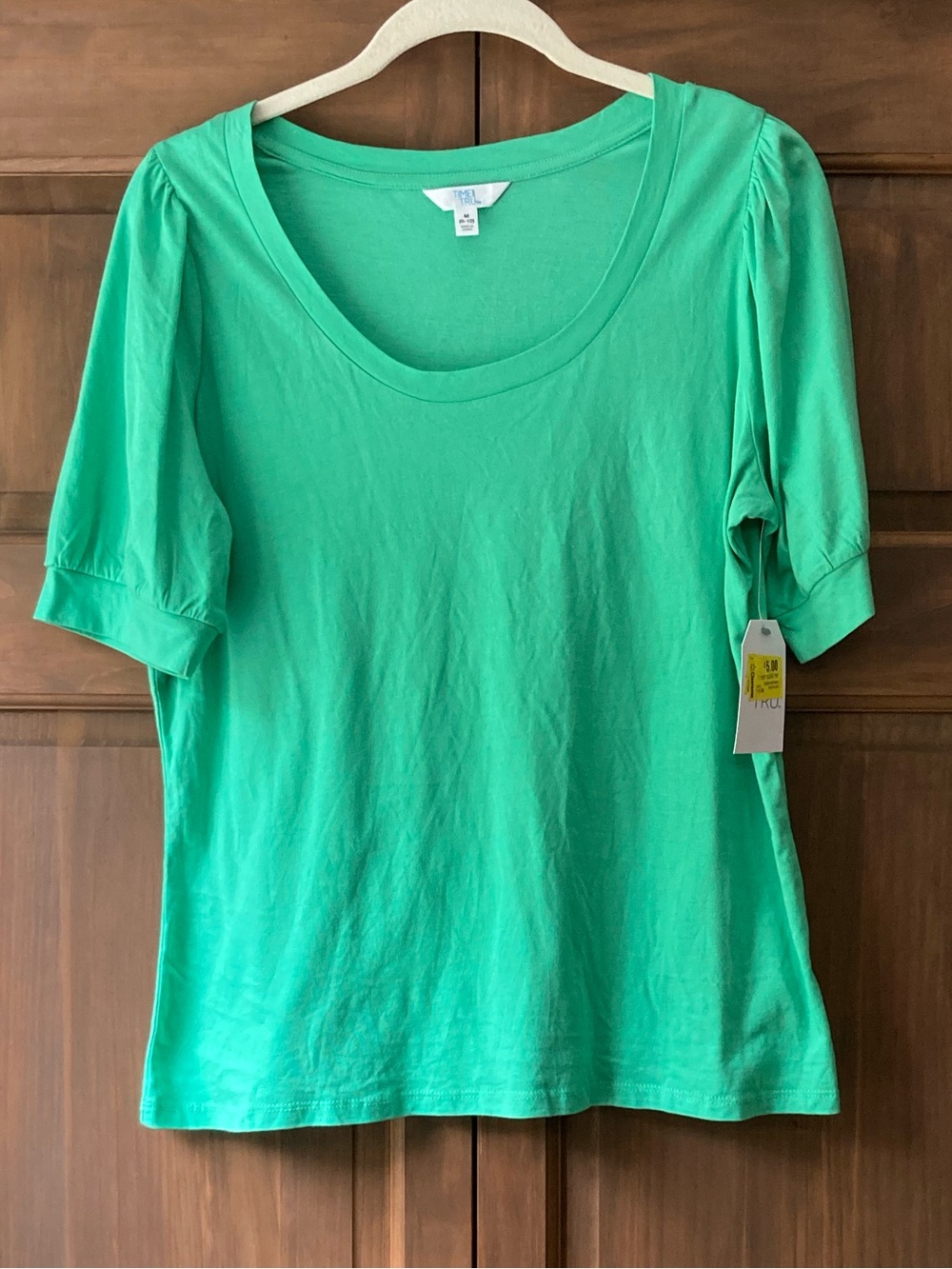 5/$15 NWT Time and Tru Green Puff Sleeve Scoop Neck SS Top Medium (8-10)